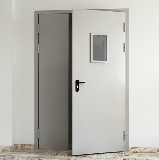 Противопожарная дверь 1-го типа эвакуационная полуторная остекленная — фото 20