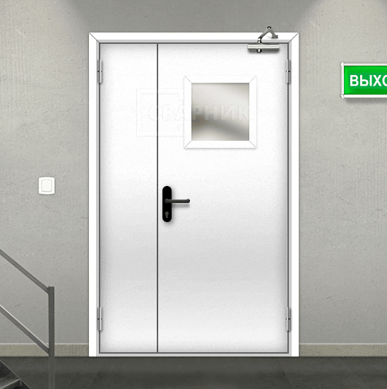 Противопожарная дверь 1-го типа эвакуационная полуторная остекленная — фото 2