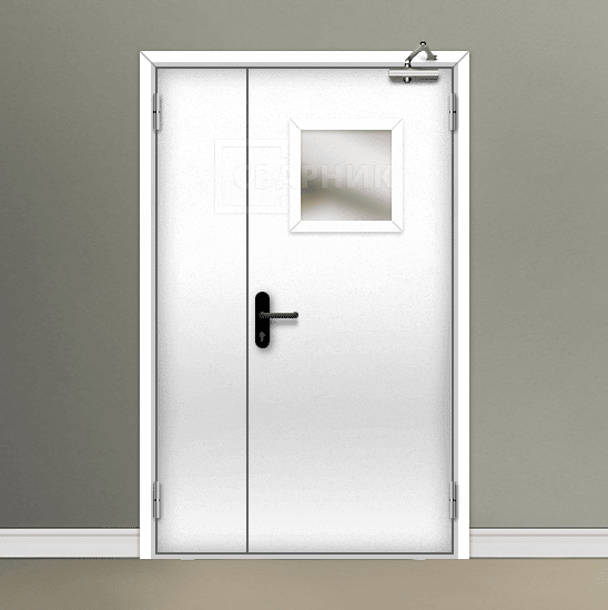 Противопожарная дверь 1-го типа эвакуационная полуторная остекленная — фото 5