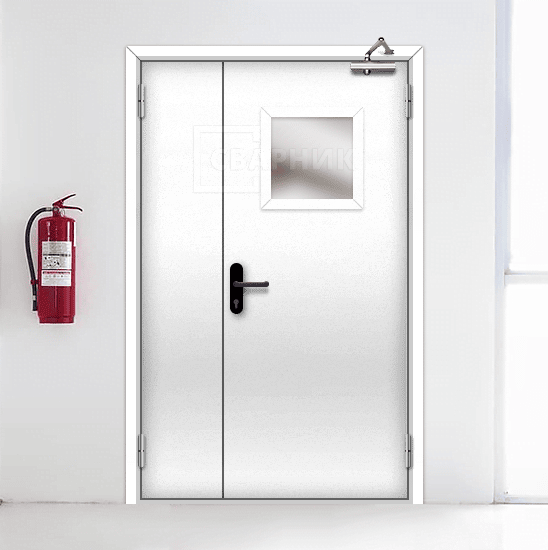 Противопожарная дверь 1-го типа эвакуационная полуторная остекленная — фото 4