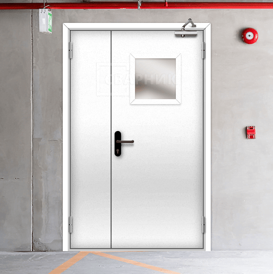 Противопожарная дверь 1-го типа эвакуационная полуторная остекленная — фото 3