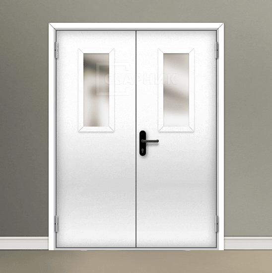 Противопожарная дверь EI-45 эвакуационная двупольная остекленная — фото 5