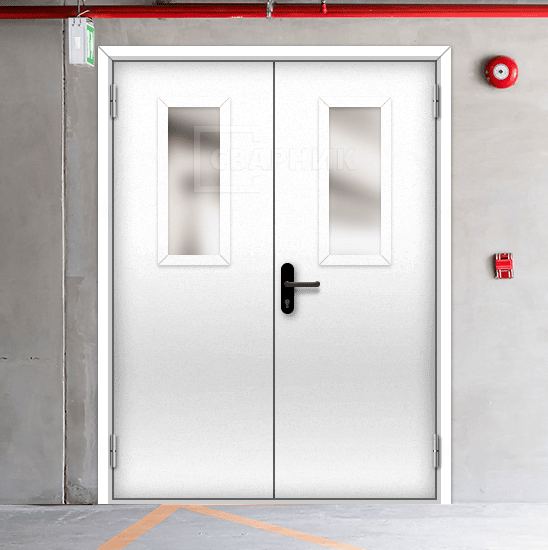 Противопожарная дверь EI-45 эвакуационная двупольная остекленная — фото 3