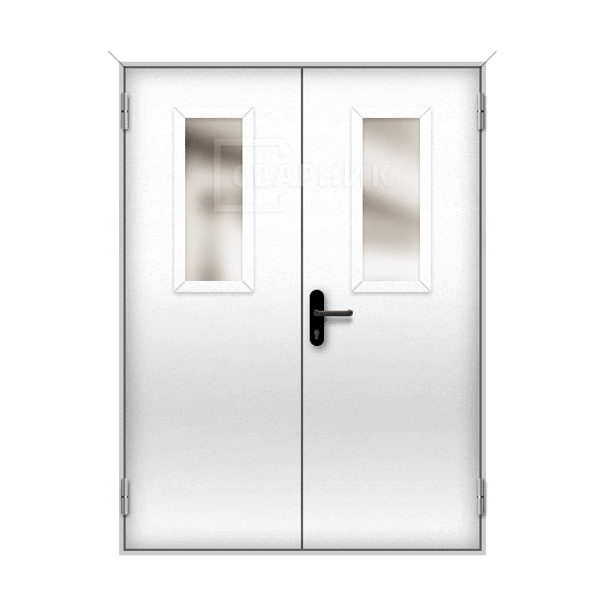 Противопожарная дверь EI-45 эвакуационная двупольная остекленная — фото 1