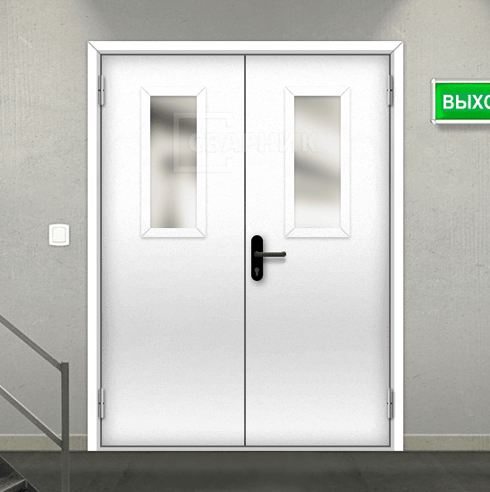 Противопожарная дверь EI-45 эвакуационная двупольная остекленная — фото 2