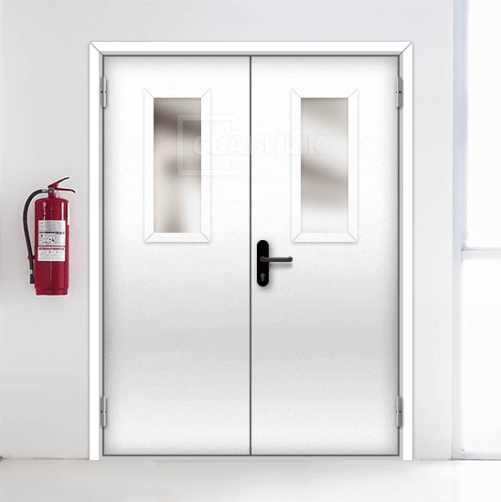 Противопожарная дверь EI-45 эвакуационная двупольная остекленная — фото 4
