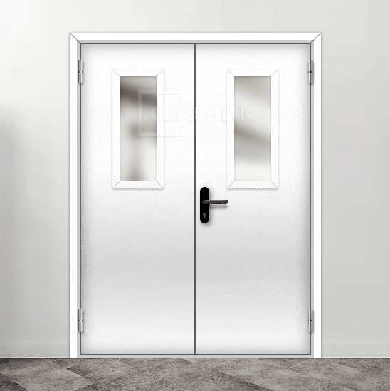 Противопожарная дверь EI-45 эвакуационная двупольная остекленная — фото 6