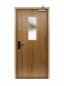 Однопольная остекленная противопожарная дверь ДПМ-01 EI-60 шпон