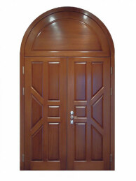 Двустворчатая металлическая арочная дверь с верхней вставкой с МДФ ДВ-520