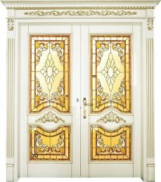 Дверь витражная металлическая с окном, верхней вставкой и багетом ДВ-736