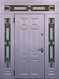 Входная витражная трехстворчатая дверь со стеклопакетом элитная ДВ-738