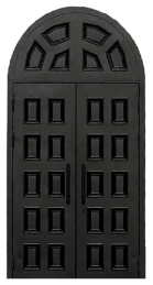 Дверь с аркой распашная металлическая с верхней вставкой и оформлением ДВ-516