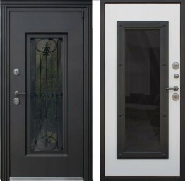 Дверь стальная однопольная премиум класса со стеклом кованая в коттедж ДВ-238