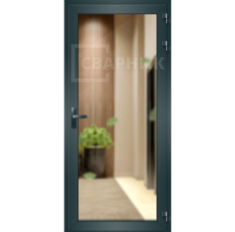 Дверь надежная теплый алюминий со стеклом под ключ с фрамугой ДА-446