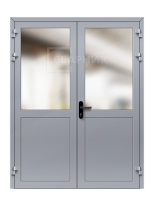 Противопожарная металлическая двупольная дверь с остеклением